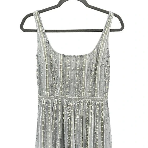 Mac Duggal Green Scoop Neck A-Line Gown With Striped Beading $698 - Size 2 - Picture 6 of 10